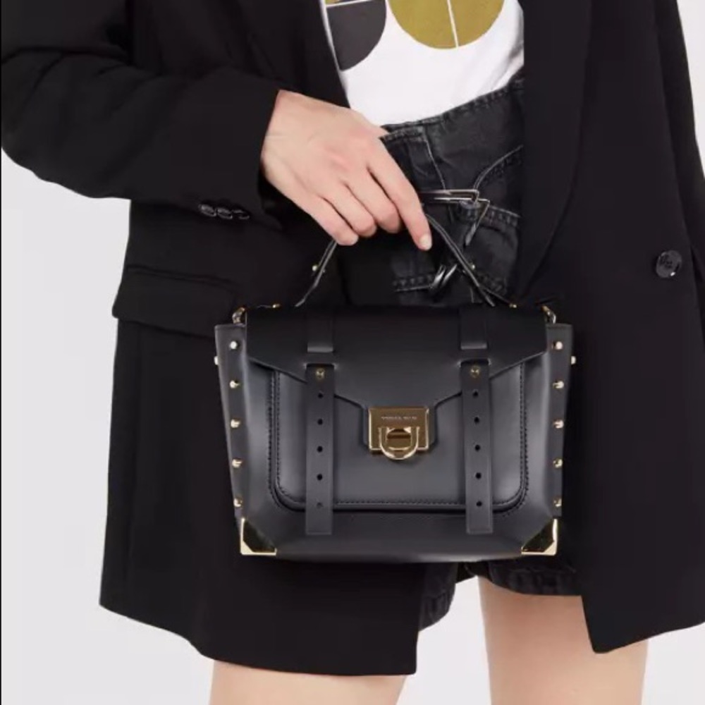 MICHAEL Michael Kors Manhattan Medium Leather Satchel Black - Picture 8 of 12